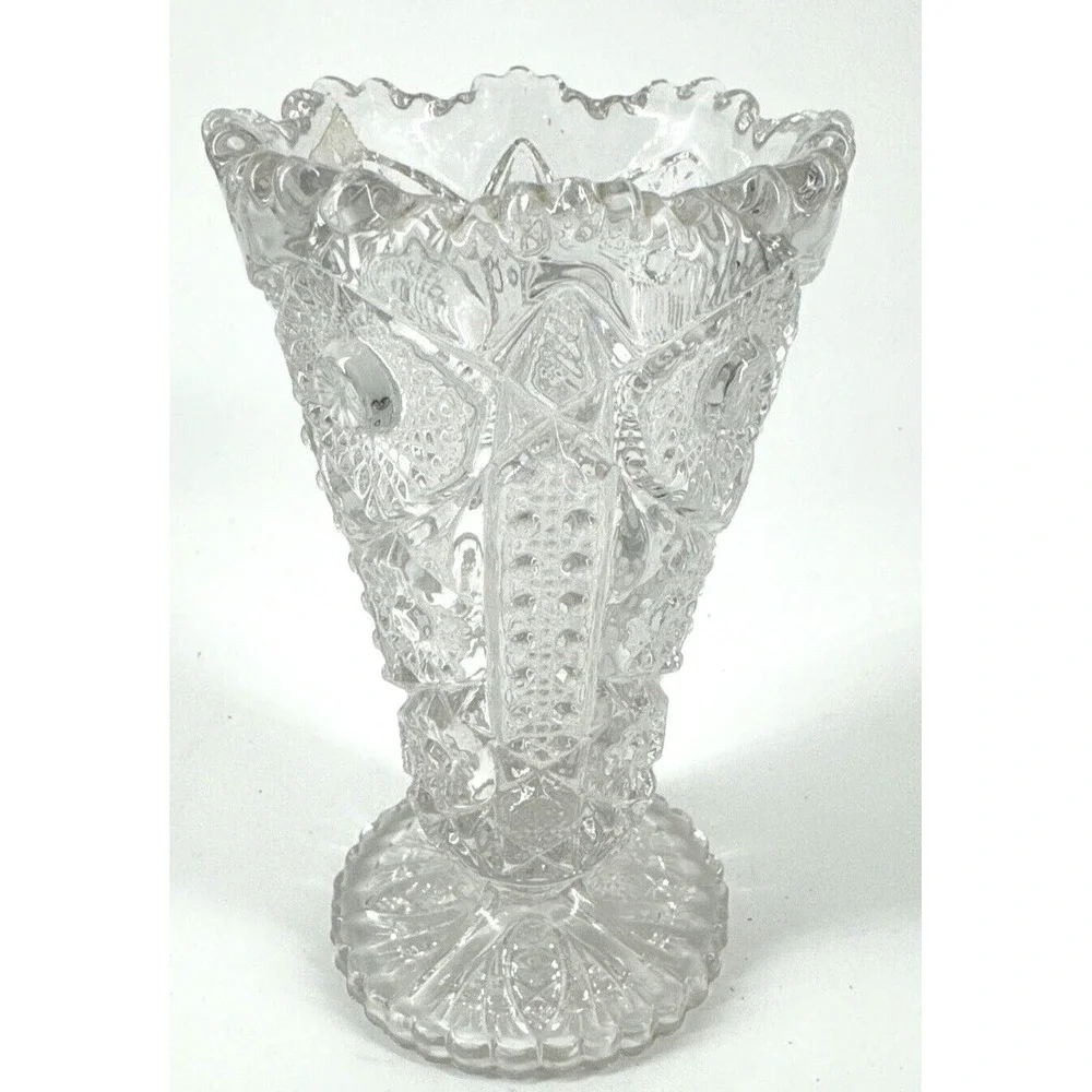 Vase Imperial Glass Arthur Lorch 536 Lace Variant Star & Cane Pattern 6.25